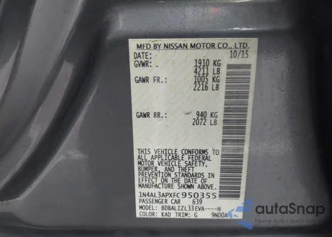 2015 Nissan Altima 2.5 Sv из США, поврежденный, VIN 1N4AL3APXFC950355